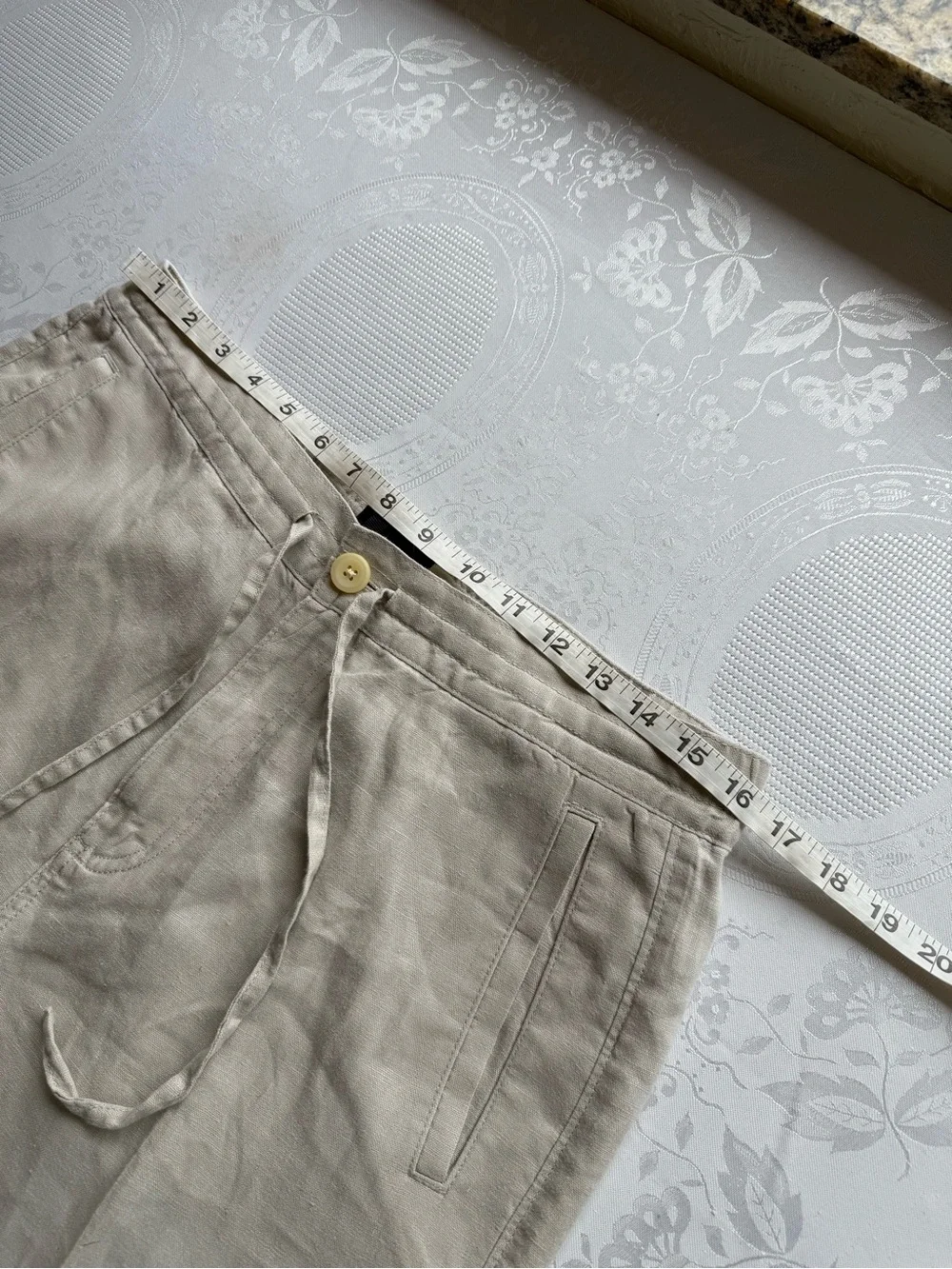 BLUE Saks Fifth Avenue Tan 100% Linen Casual Pants Elastic Waist Men’s Size 32